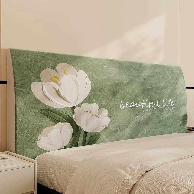 Decorative Padded Headboard Slipcover with Floral Print and Inspirational Script