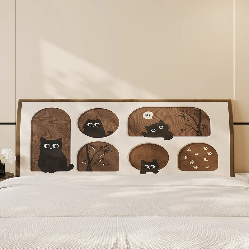 Decorative Padded Headboard Panel Cover with Playful Cartoon Cat Print