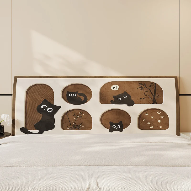 Decorative Padded Headboard Panel Cover with Playful Cartoon Cat Print