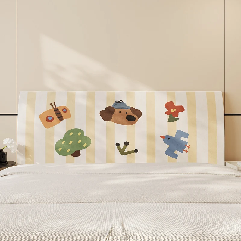 Decorative Padded Headboard Panel Cover with Playful Cartoon Cat Print