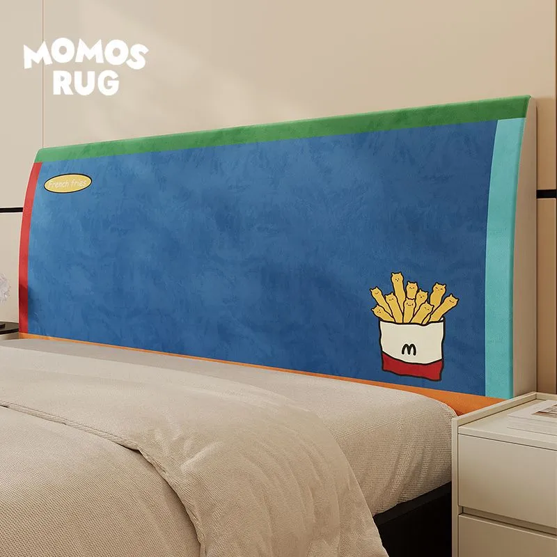 Decorative Padded Headboard Cover with Cartoon Hamburger Print and Soft Microfiber Slip-On Sleeve