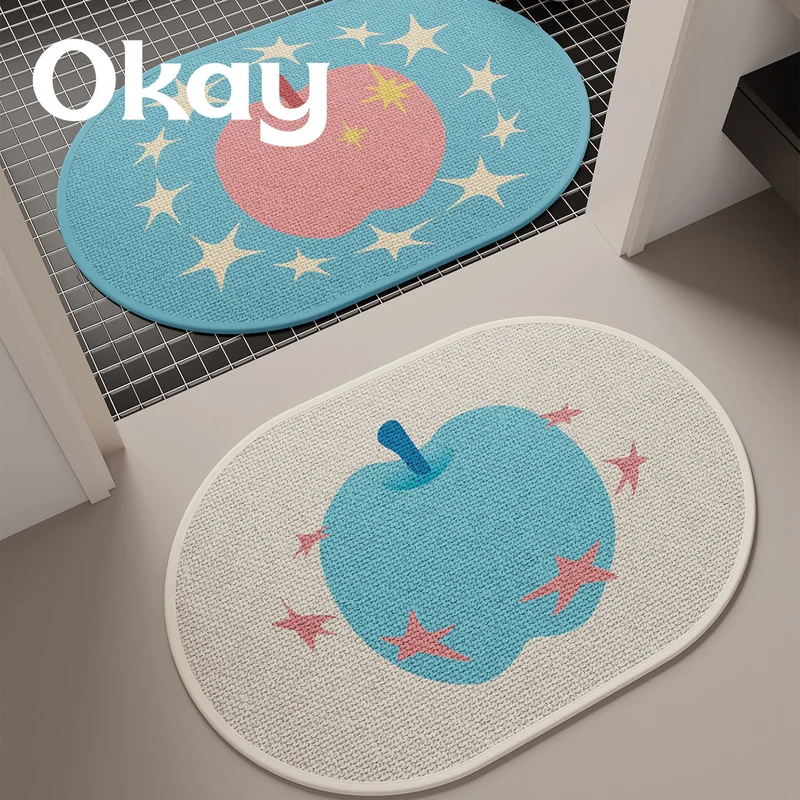 Decorative Non-Slip Oval Indoor Doormat with Cute Apple and Star Pattern