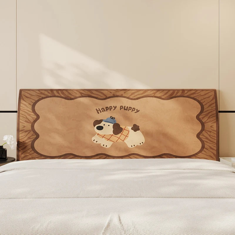 Decorative Headboard Cover Slipcover with Printed Puppy Motif and Polka Dot Microfiber Fabric