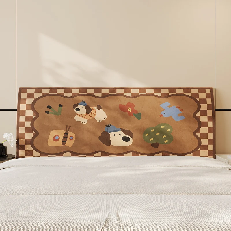 Decorative Headboard Cover Slipcover with Printed Puppy Motif and Polka Dot Microfiber Fabric