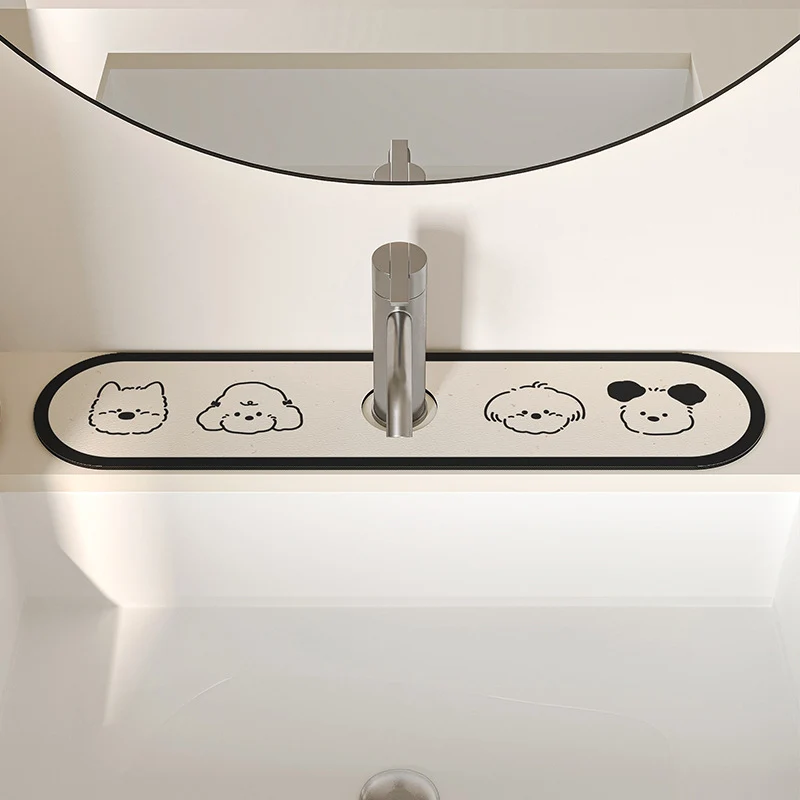 Decorative Anti-Slip Silicone Faucet Counter Tray Mat with Cute Dog Faces