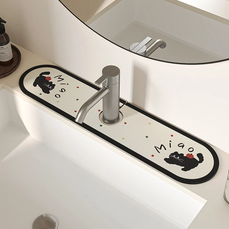 Decorative Anti-Slip Silicone Faucet Counter Tray Mat with Cute Dog Faces