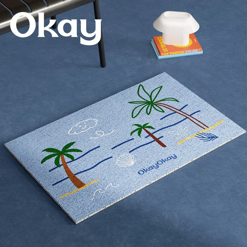 Coiled Vinyl Non-Slip Indoor Doormat with Hand-Drawn Tropical & Floral Doodle Print