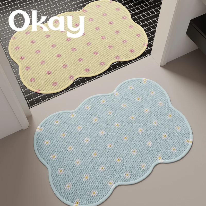 Cloud-Shaped Low-Pile Decorative Absorbent Bath and Entry Rug with Raised Floral Tuft Dots
