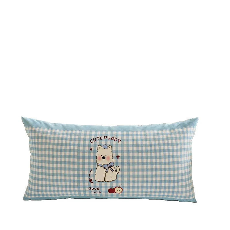 Cartoon Puppy Gingham Square Throw Pillow Cover with Hidden Zipper Linen-Blend Texture