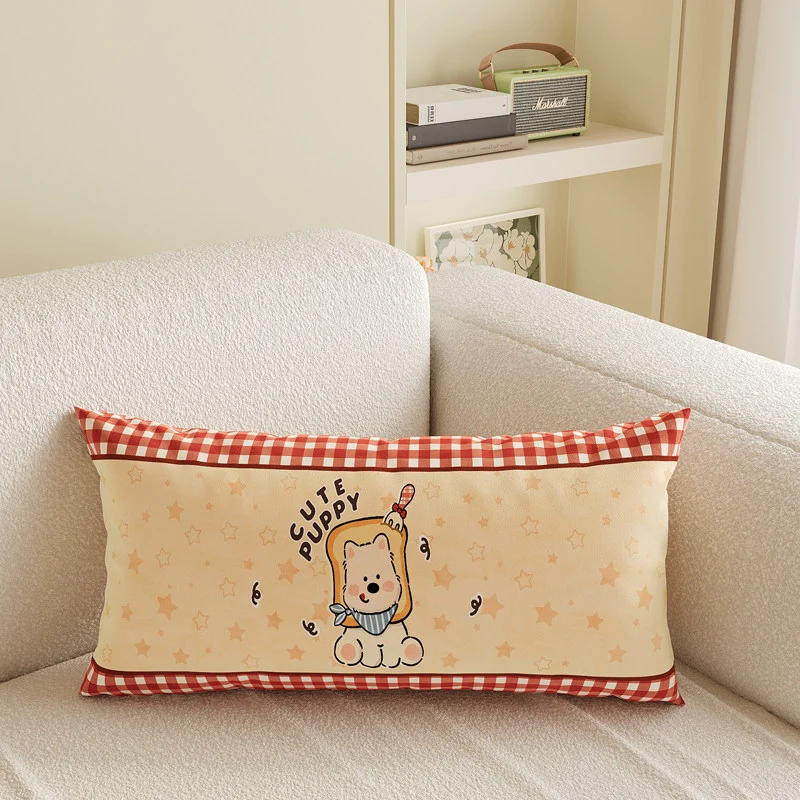 Cartoon Puppy Gingham Square Throw Pillow Cover with Hidden Zipper Linen-Blend Texture