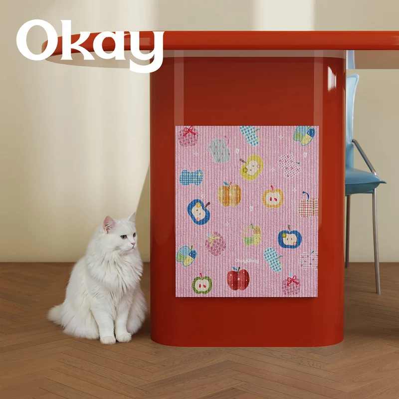 Absorbent Ribbed Microfiber Multi-Purpose Kitchen & Pet Mat with Playful Apple Patchwork Print