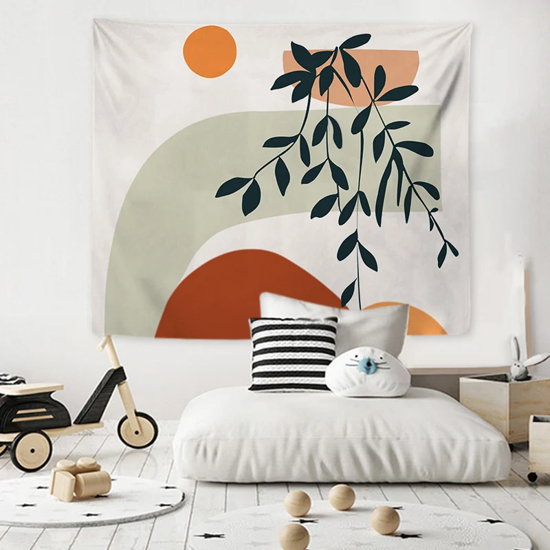 Wandteppich mit abstraktem botanischem Print und leichtem Polyesterstoff Karnz