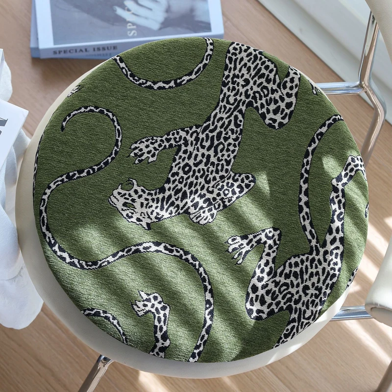 Runde Stuhlkissenhülle mit gewebtem Leoparden-Jacquard und elastischem Saum Karnz