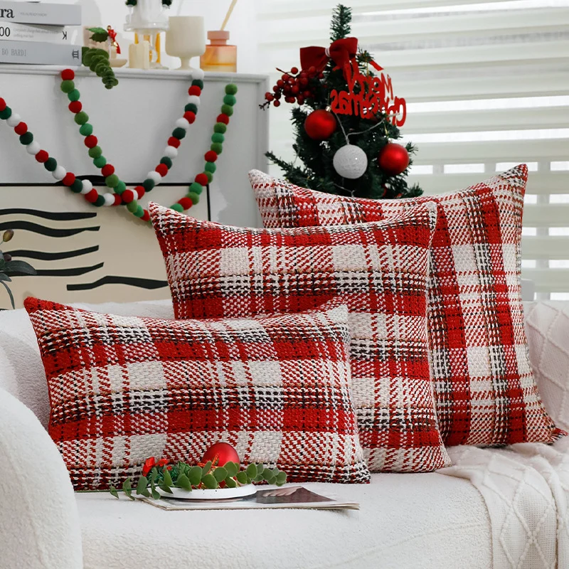Quadratischer kariert gewebter Kissenbezug im Tweed‑Look für Sofa & Festliche Deko Karnz