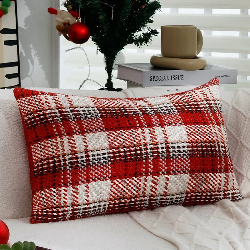 Quadratischer kariert gewebter Kissenbezug im Tweed‑Look für Sofa & Festliche Deko Karnz
