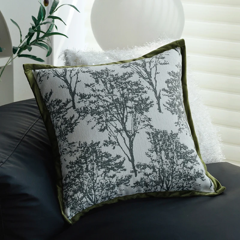 Quadratischer Jacquard-Kissenbezug mit fotorealistischem Baumrelief und samtiger Keder Karnz
