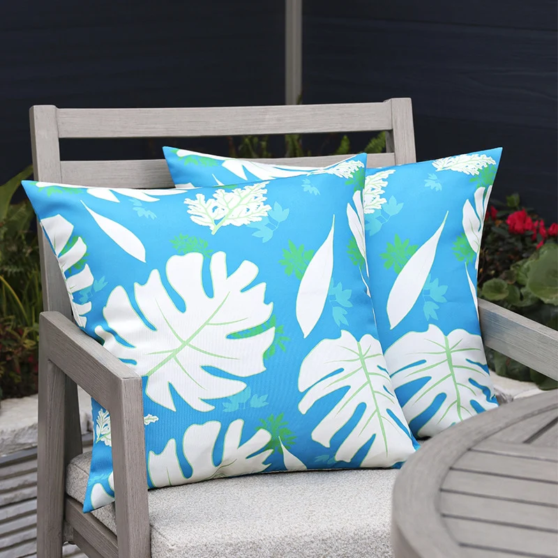 Quadratischer Garten-Kissenbezug mit UV-beständigem Outdoor-Polyester, tropischem Blattjacquard und verdecktem Reißverschluss Karnz