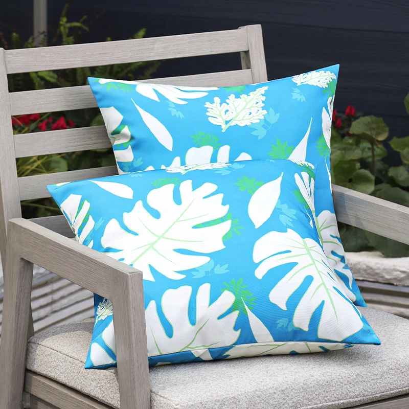 Quadratischer Garten-Kissenbezug mit UV-beständigem Outdoor-Polyester, tropischem Blattjacquard und verdecktem Reißverschluss Karnz