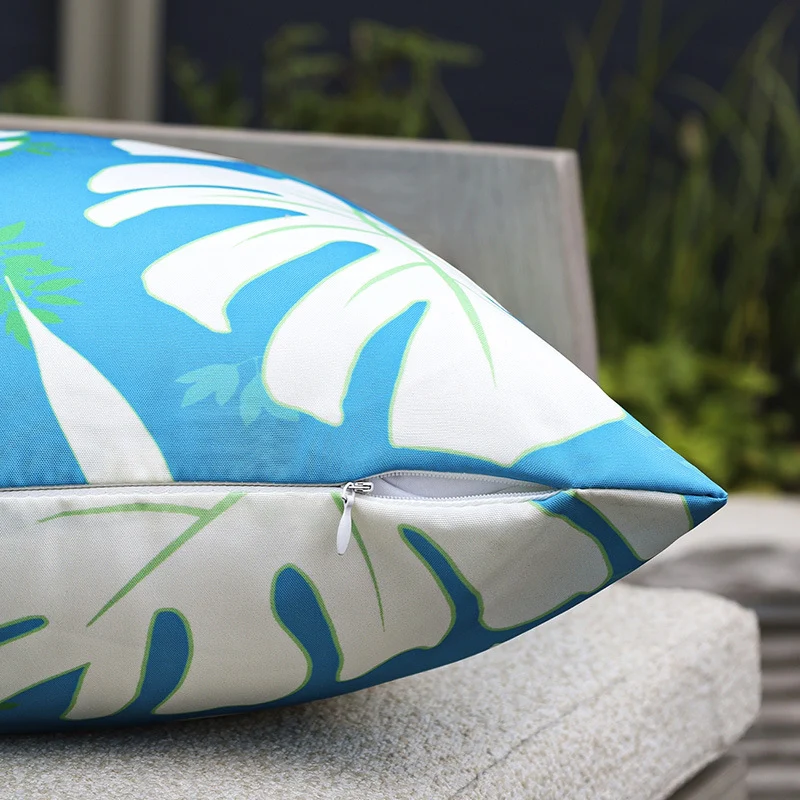 Quadratischer Garten-Kissenbezug mit UV-beständigem Outdoor-Polyester, tropischem Blattjacquard und verdecktem Reißverschluss Karnz