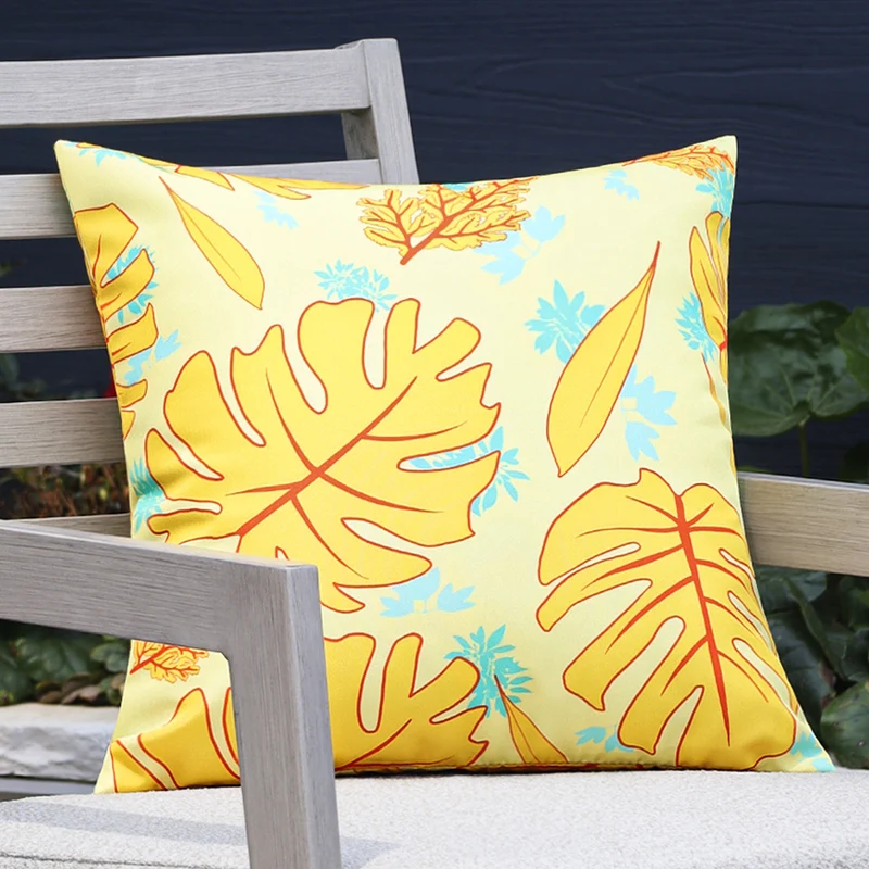 Quadratischer Garten-Kissenbezug mit UV-beständigem Outdoor-Polyester, tropischem Blattjacquard und verdecktem Reißverschluss Karnz