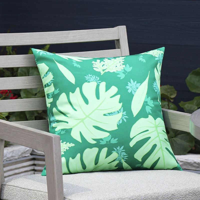 Quadratischer Garten-Kissenbezug mit UV-beständigem Outdoor-Polyester, tropischem Blattjacquard und verdecktem Reißverschluss Karnz