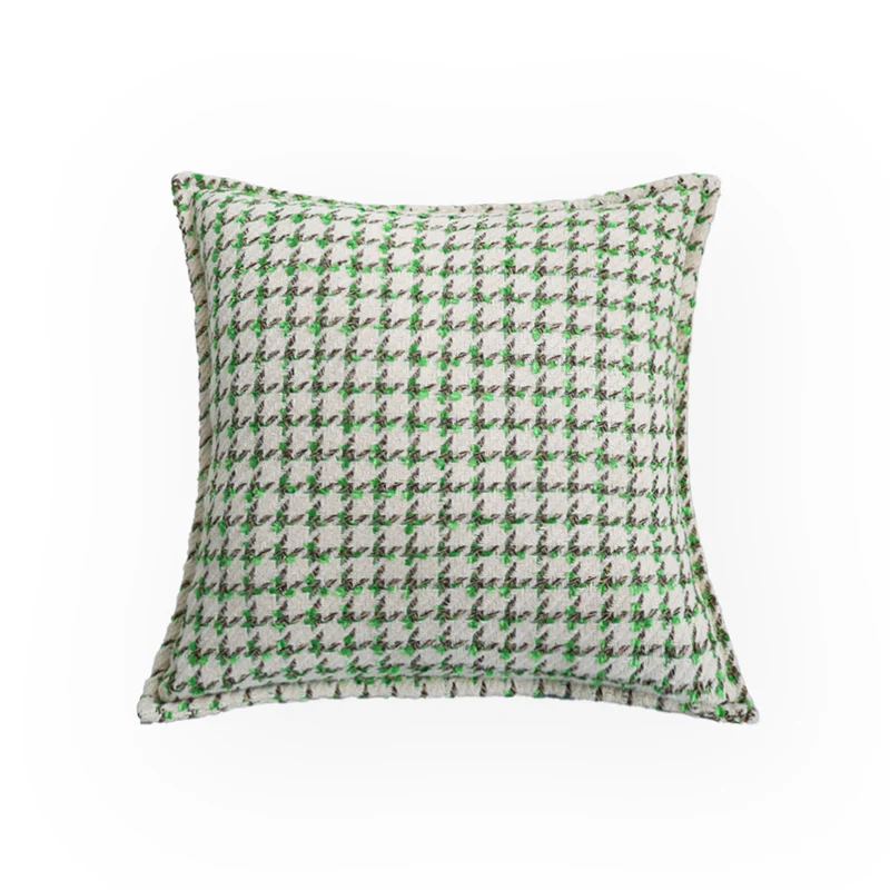 Quadratischer dekorativer Kissenbezug im feinen Hahnentritt‑Jacquard aus nachhaltigem Baumwoll‑Leinenmix Karnz