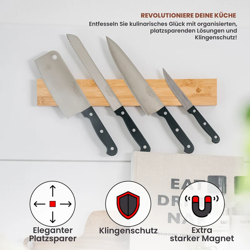 Messer-Magnetleiste - selbstklebend - Bambus - 40 cm