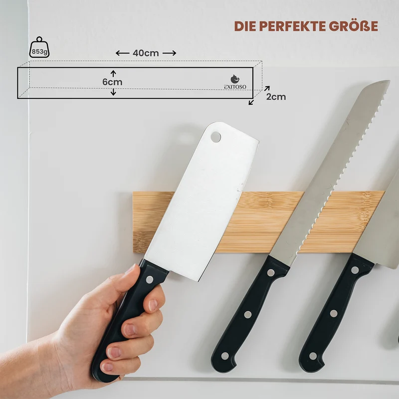 Messer-Magnetleiste - selbstklebend - Bambus - 40 cm