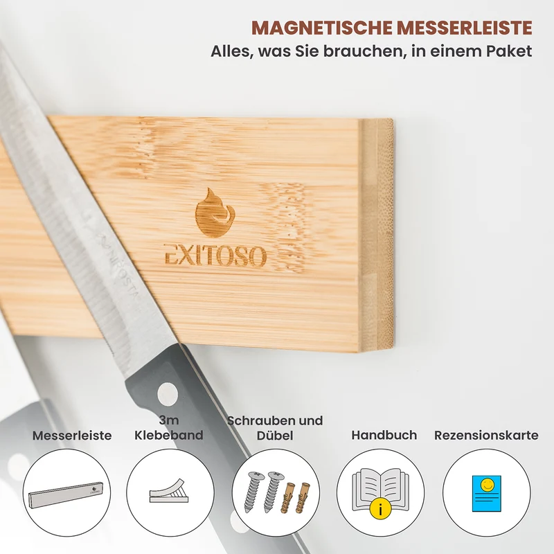 Messer-Magnetleiste - selbstklebend - Bambus - 40 cm