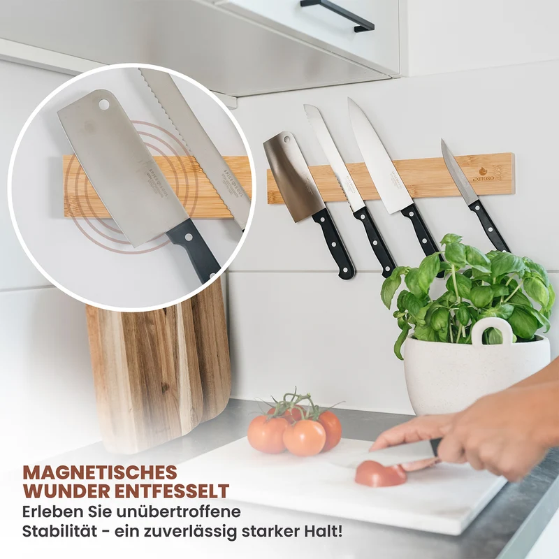 Messer-Magnetleiste - selbstklebend - Bambus - 40 cm