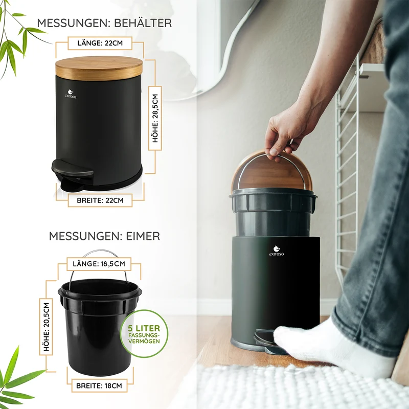 Tretmülleimer mit Softclose-Deckel - 5 l - Schwarz