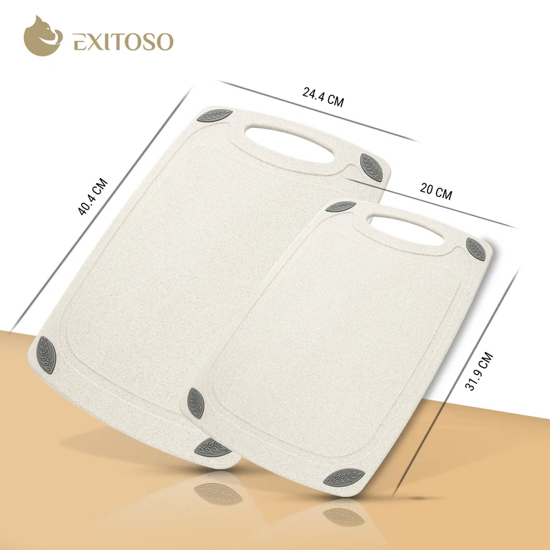 Schneidebrett aus PP-Material und Weizenstroh - Beige - 2er-Set