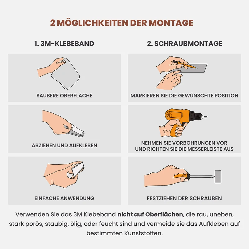 Edelstahl Magnetleiste für Messer - selbstklebend