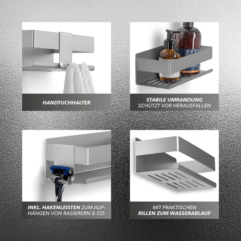 Dusch-Organizer zum Kleben oder Bohren - 2er-Set - Silber