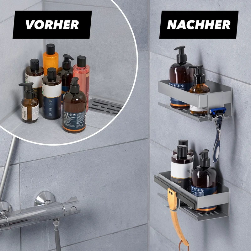 Dusch-Organizer zum Kleben oder Bohren - 2er-Set - Silber