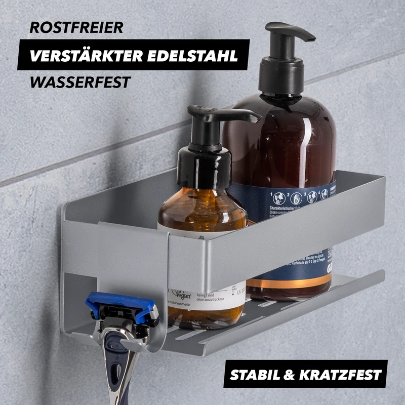 Dusch-Organizer zum Kleben oder Bohren - 2er-Set - Silber