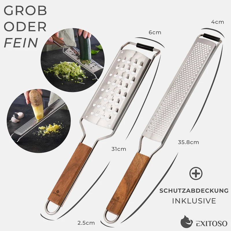 Küchenreibe 2in1 Set - Edelstahl mit Holzgriff