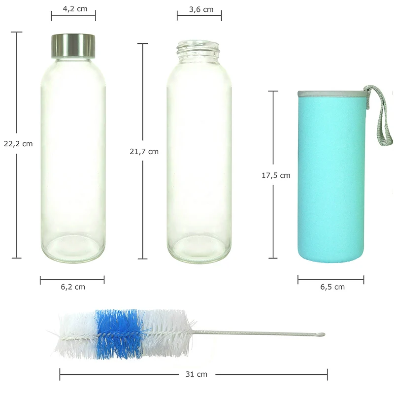 Glasflaschen 500 ml, 6er-Set + Flaschenbürste