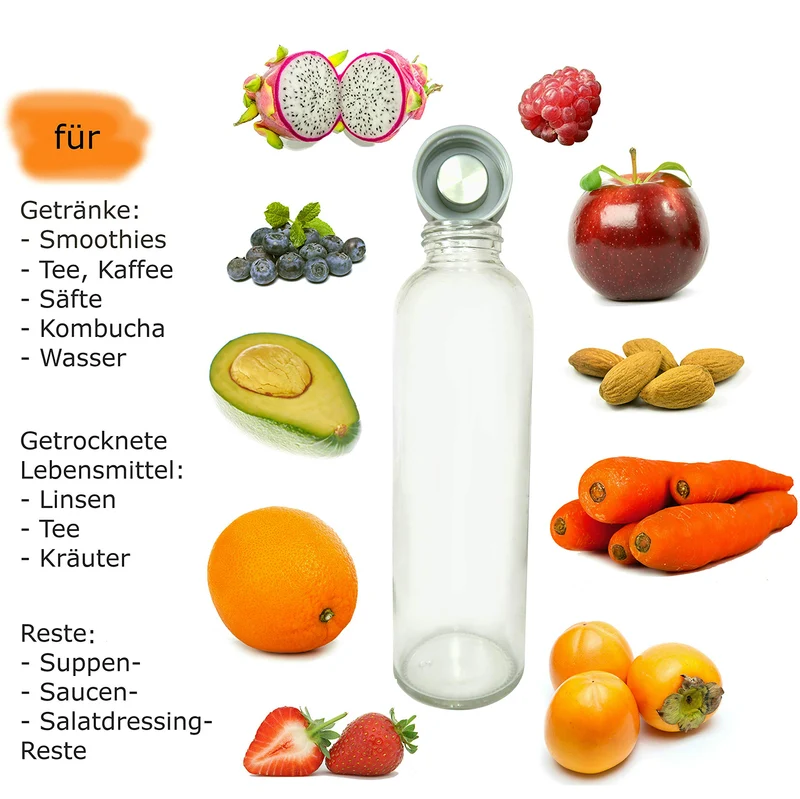 Glasflaschen 500 ml, 6er-Set + Flaschenbürste