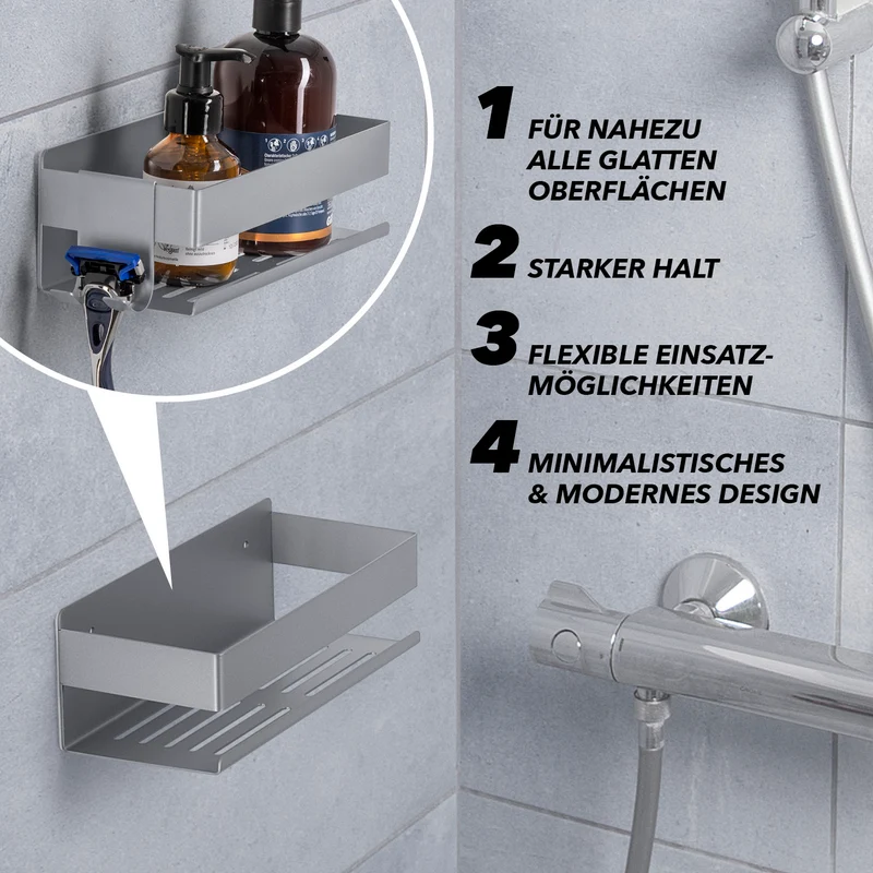 Dusch-Organizer zum Kleben oder Bohren - Silber