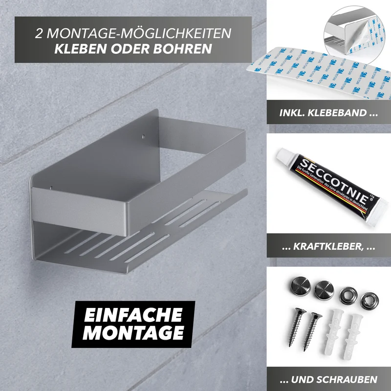 Dusch-Organizer zum Kleben oder Bohren - Silber