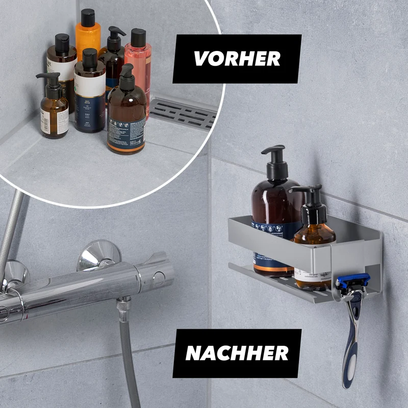 Dusch-Organizer zum Kleben oder Bohren - Silber