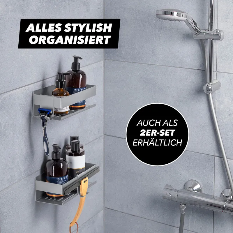 Dusch-Organizer zum Kleben oder Bohren - Silber