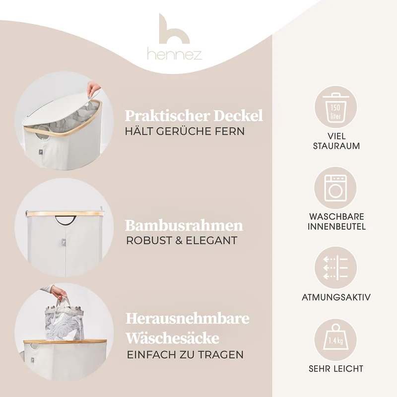 Aufbewahrungskorb "Adrian" 150 l mit Deckel & 3 Fächern - Beige