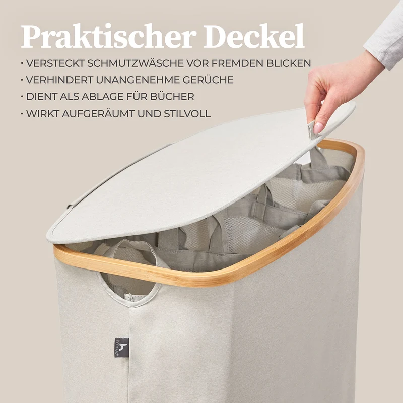 Aufbewahrungskorb "Adrian" 150 l mit Deckel & 3 Fächern - Beige