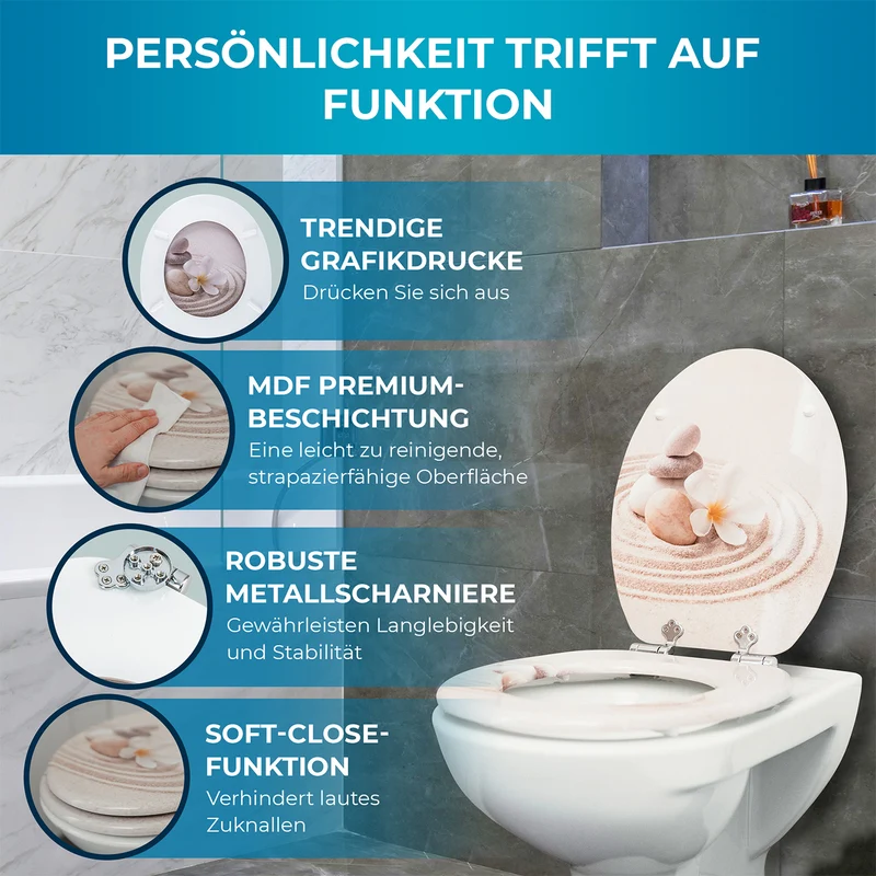 Bedruckter Premium-Toilettendeckel - Beige Bliss