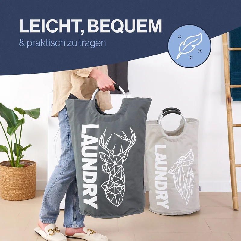 Faltbarer Wäschekorb - 2er-Set - Motiv Wolf & Hirsch