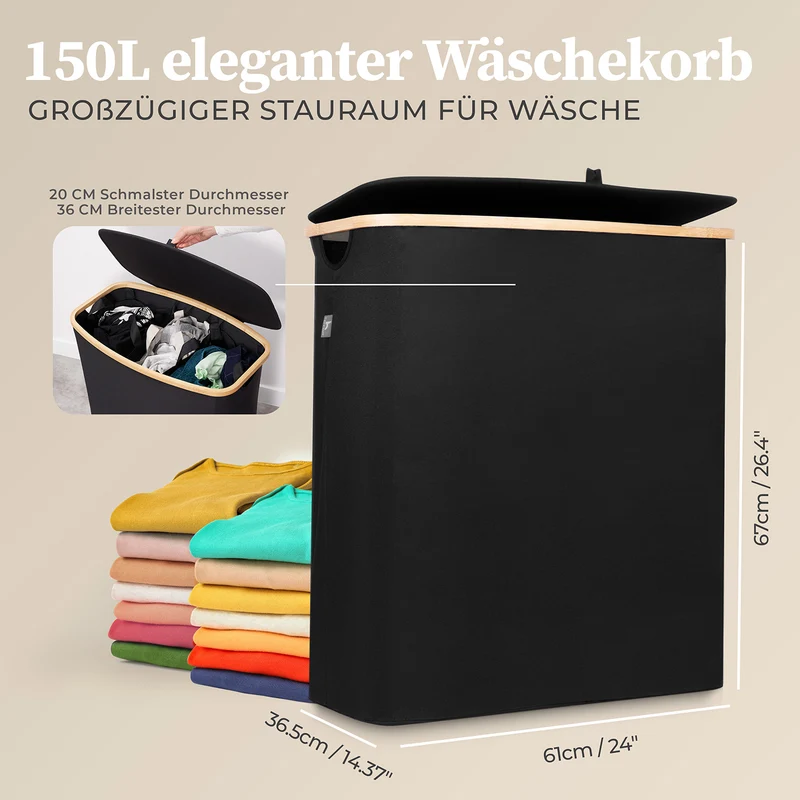 Aufbewahrungskorb "Adrian" 150 l mit Deckel & 3 Fächern - Schwarz