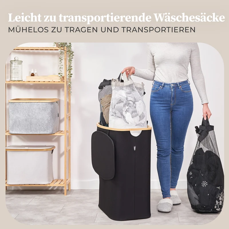 Aufbewahrungskorb "Adrian" 150 l mit Deckel & 3 Fächern - Schwarz