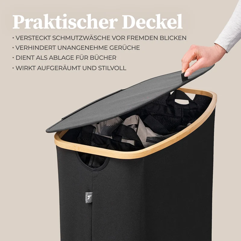 Aufbewahrungskorb "Adrian" 150 l mit Deckel & 3 Fächern - Schwarz
